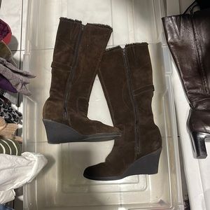 Warm, suede, wedge, boots, fur-lined